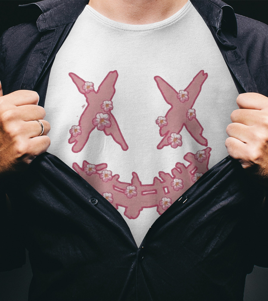 Kaos Ric Ricky Is Clown Sakura Pink Embroidery With Floral X Smiley T-Shirt