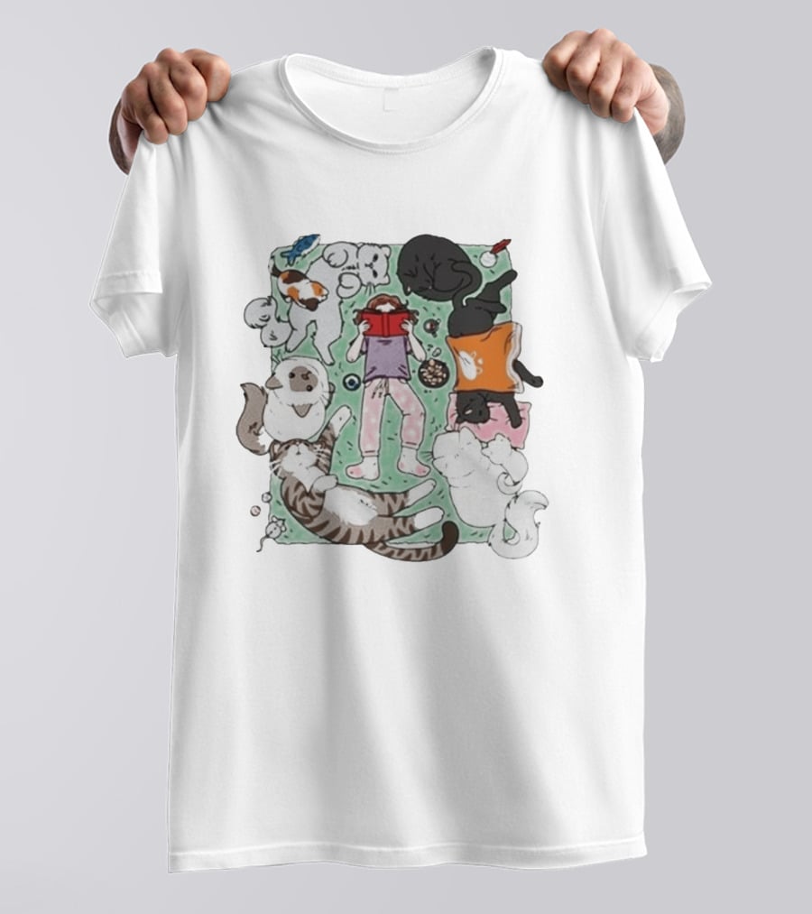 Lilsimsie Cozy Reading Party With Cats Playing And Lounging T-Shirt