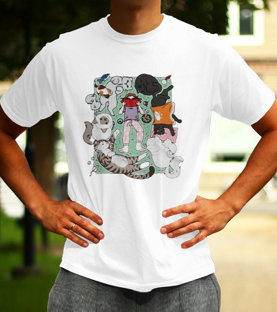 Lilsimsie Cozy Reading Party With Cats Playing And Lounging T-Shirt