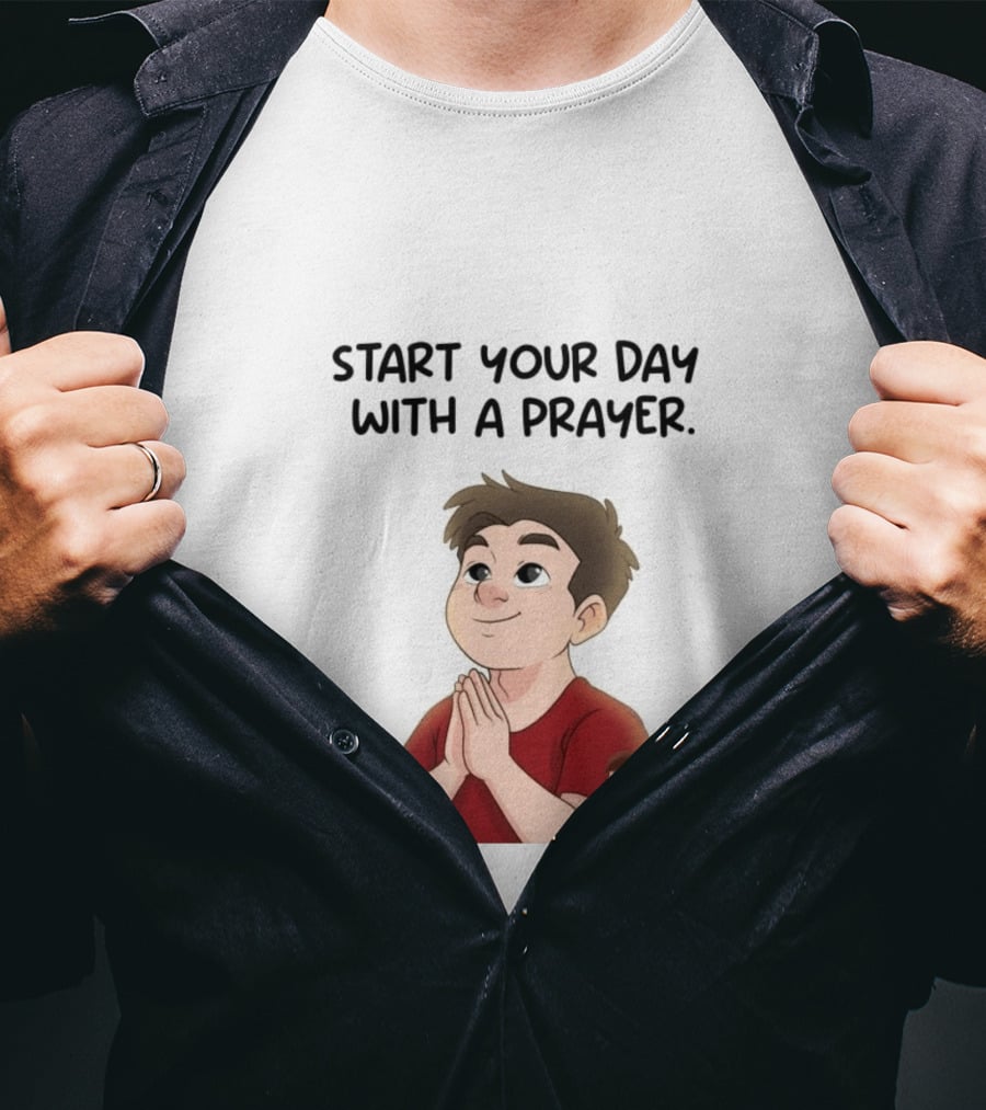 Start Your Day With A Prayer Cartoon Boy T-Shirt