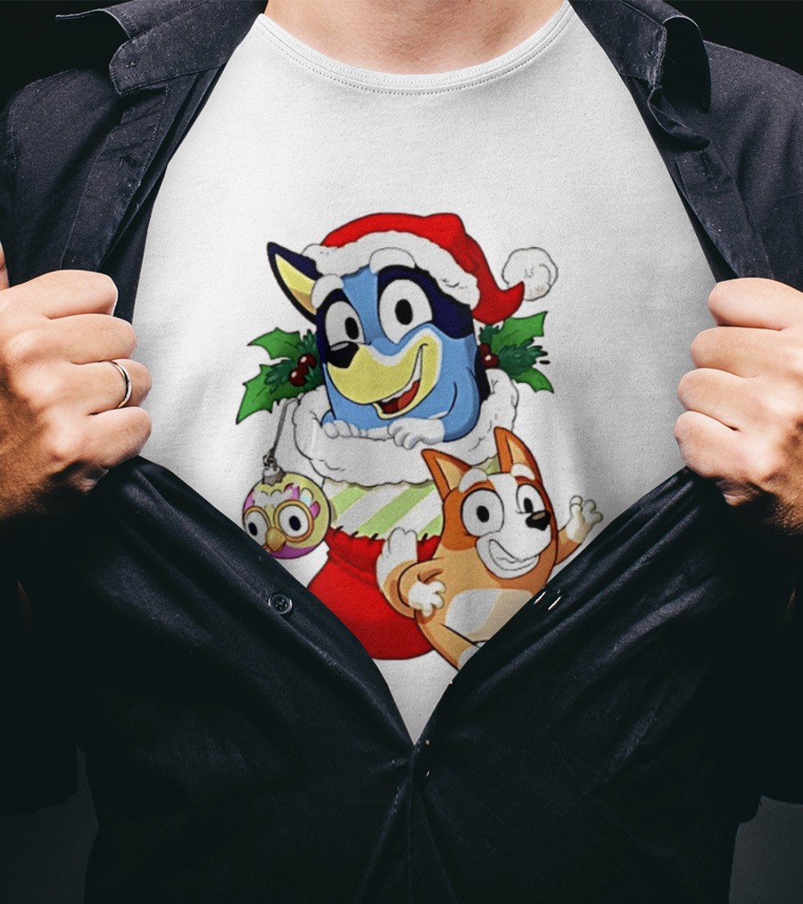 Bluey Christmas Stocking Stuffer Pups Bingo Holiday T-Shirt