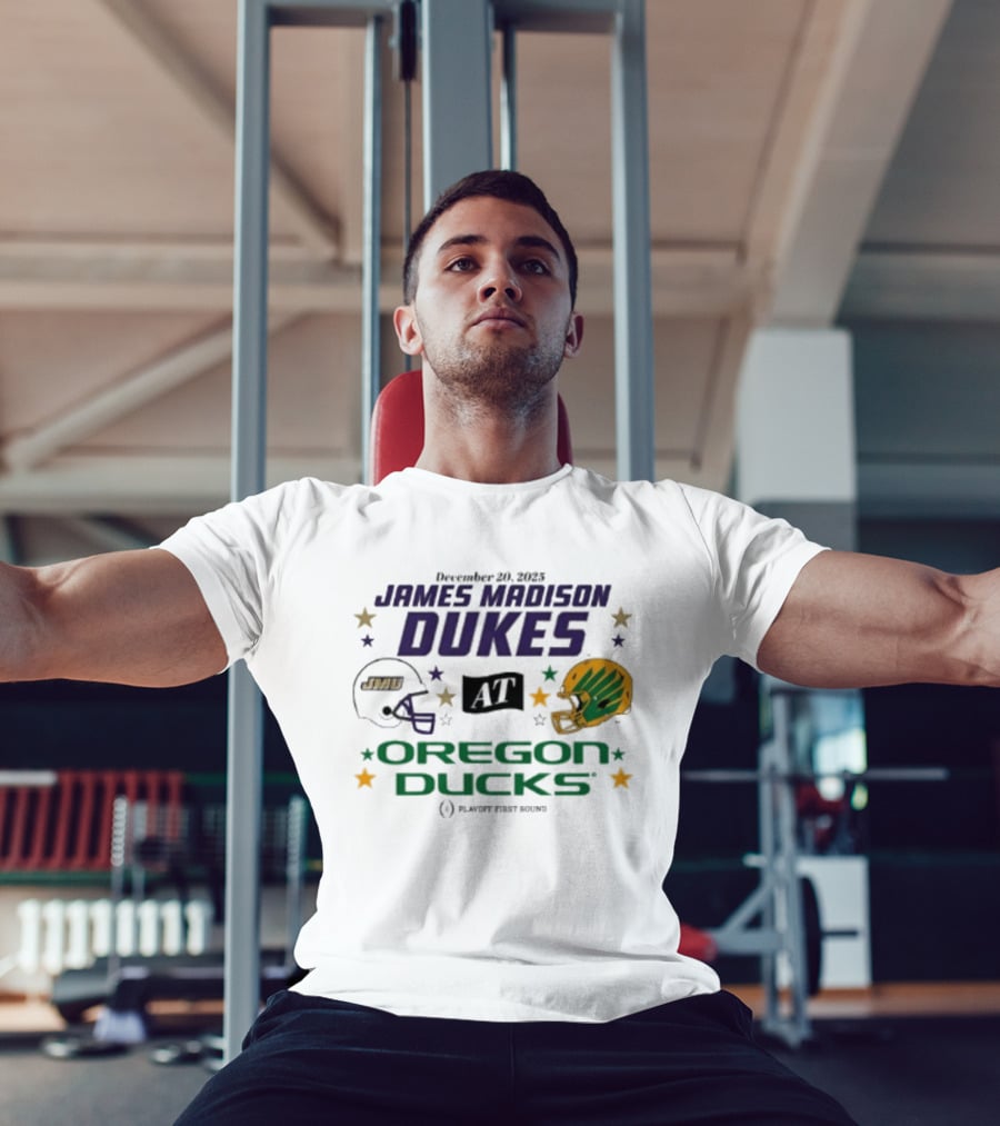 James Madison Dukes Vs Oregon Ducks December 20 2025 CFP Playoff First Round T-Shirt