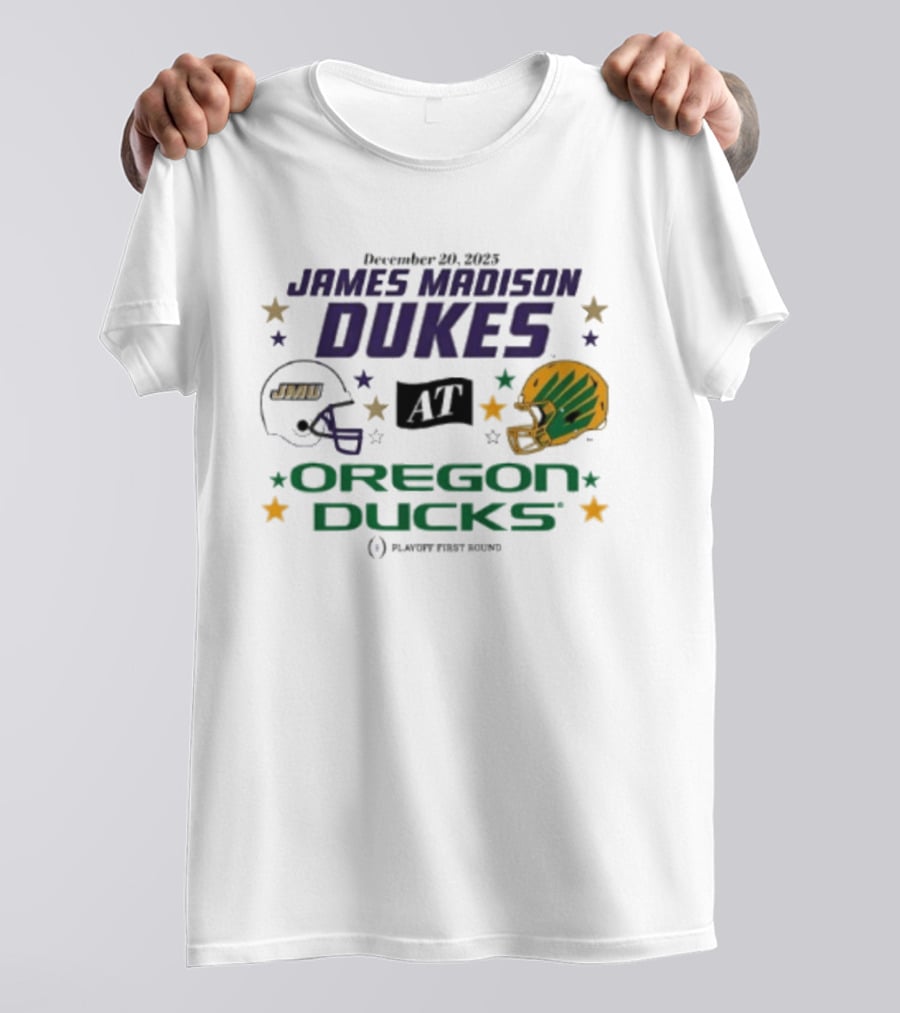 James Madison Dukes Vs Oregon Ducks December 20 2025 CFP Playoff First Round T-Shirt