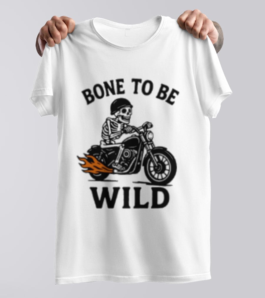 Bone To Be Wild Skeleton Motorcycle Rider Flames T-Shirt