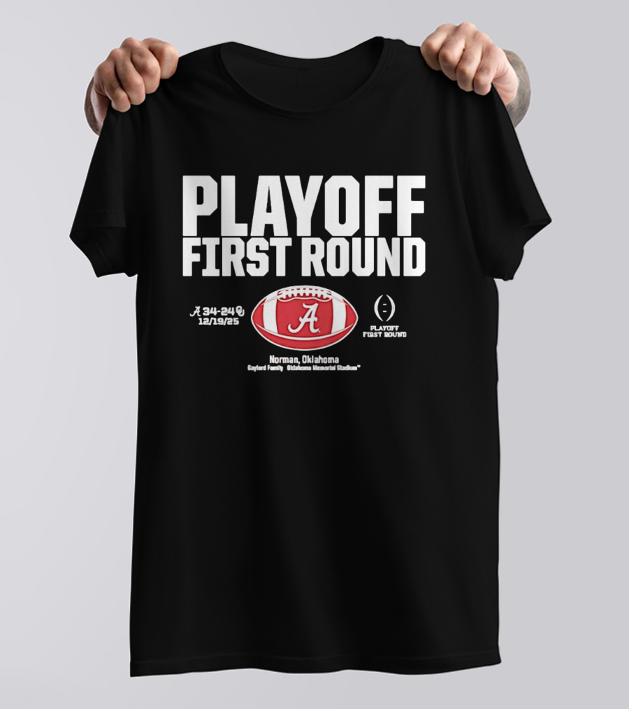 Alabama Crimson Tide 2025 Playoff First Round Winner 34 25 Norman Oklahoma T-Shirt