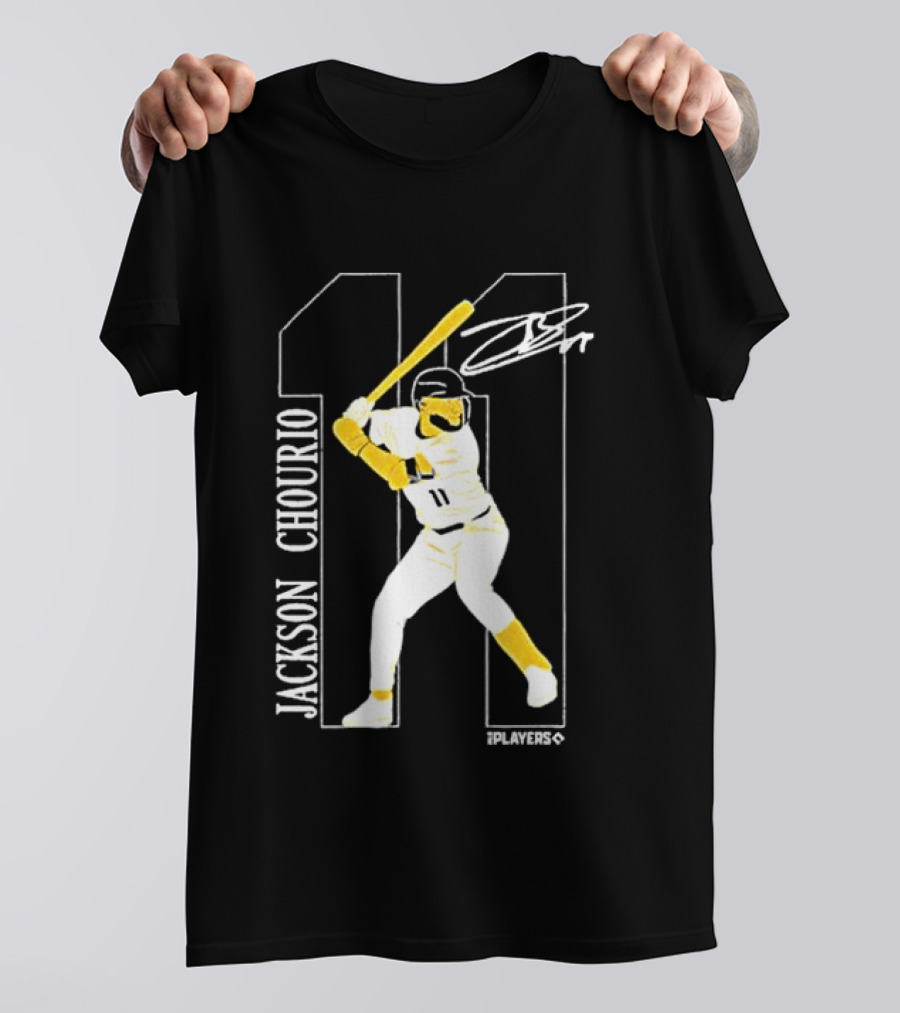 Jackson Chourio Brewers 11 Batting Pose Signature T-Shirt