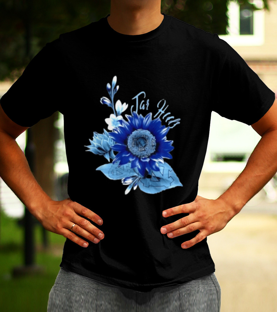 North Carolina Tar Heels Sunflower Floral Football T-Shirt
