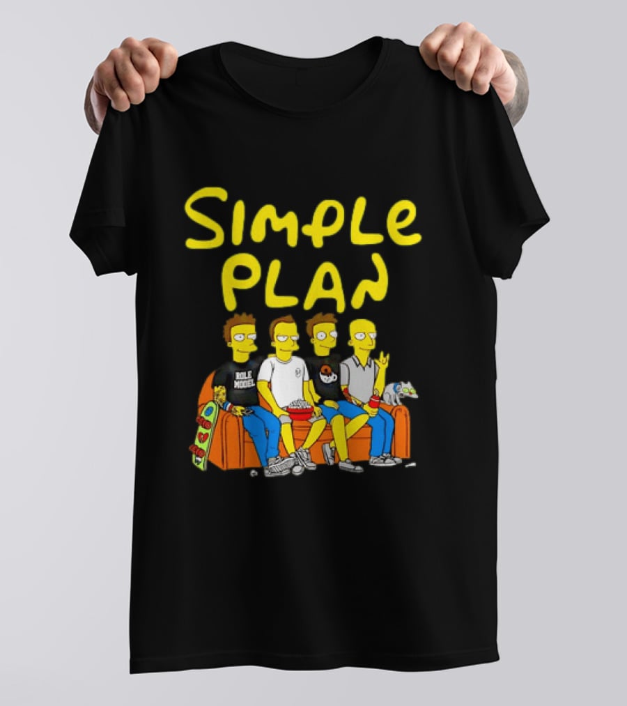 Simple Plan Band Members Cartoon Style On Couch T-Shirt