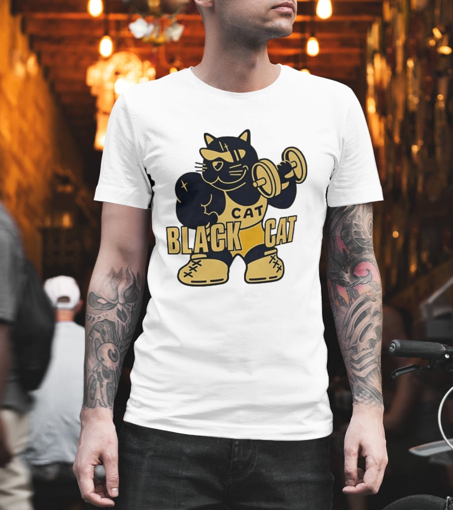 BLACK CAT Lifting Weights Cat Fitness Gym Powerlifting T-Shirt