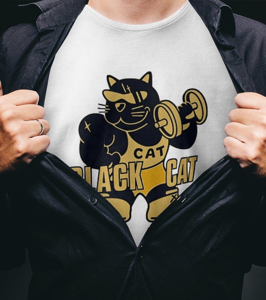 BLACK CAT Lifting Weights Cat Fitness Gym Powerlifting T-Shirt