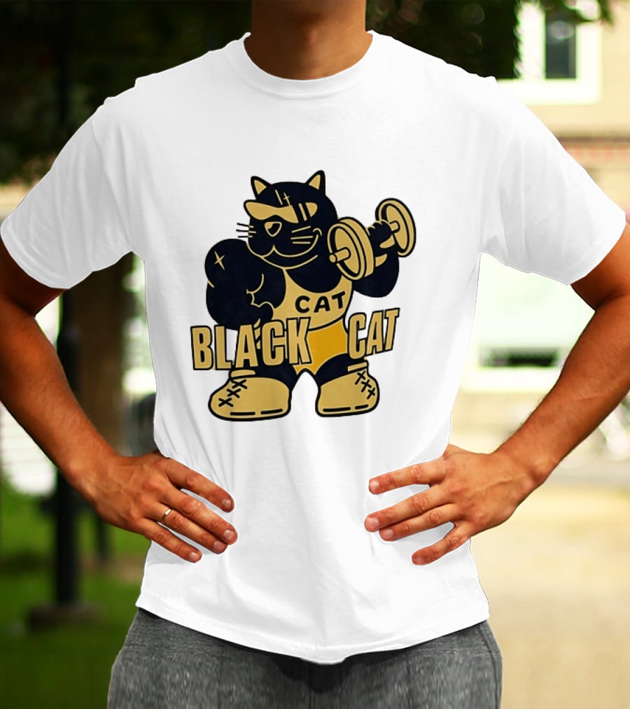 BLACK CAT Lifting Weights Cat Fitness Gym Powerlifting T-Shirt