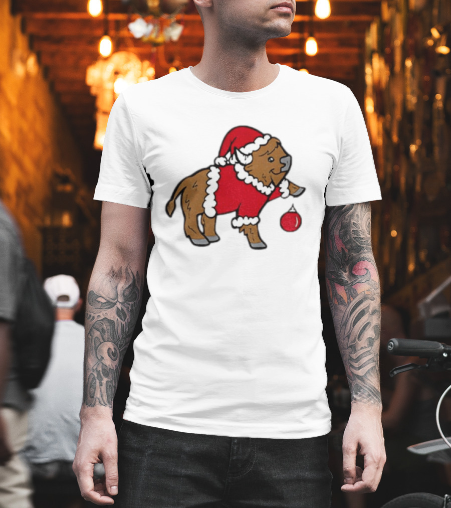 Buffalo In Santa Suit Holding Christmas Bauble Buffalo Bills 2025 Football Holiday T-Shirt