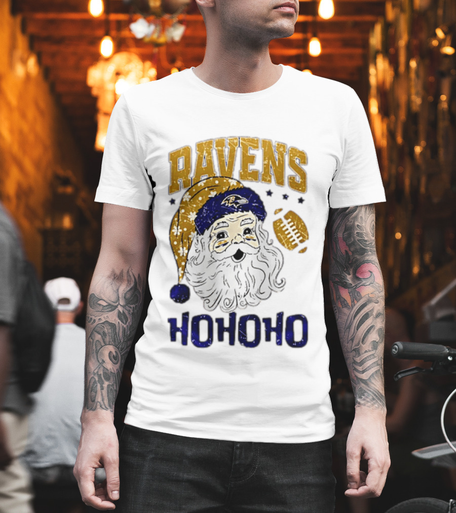 Baltimore Ravens Santa Claus Ho Ho Ho Merry Christmas T-Shirt