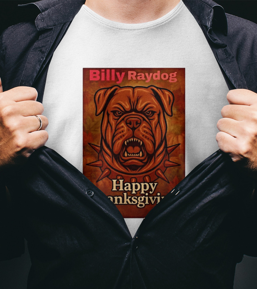 Billy Raydog Bulldog Spiked Collar Happy Thanksgiving T-Shirt