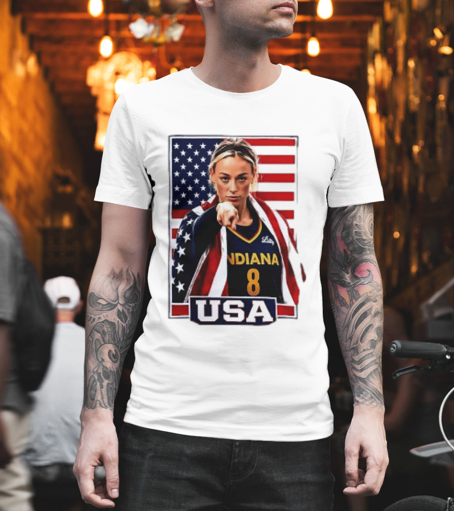 Indiana Fever WNBA Player Pointing American Flag USA Basketball Sports T-Shirt