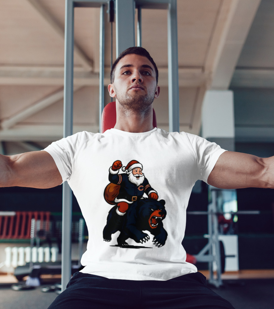 Chicago Bears Santa Claus Riding Bear Christmas Football T-Shirt