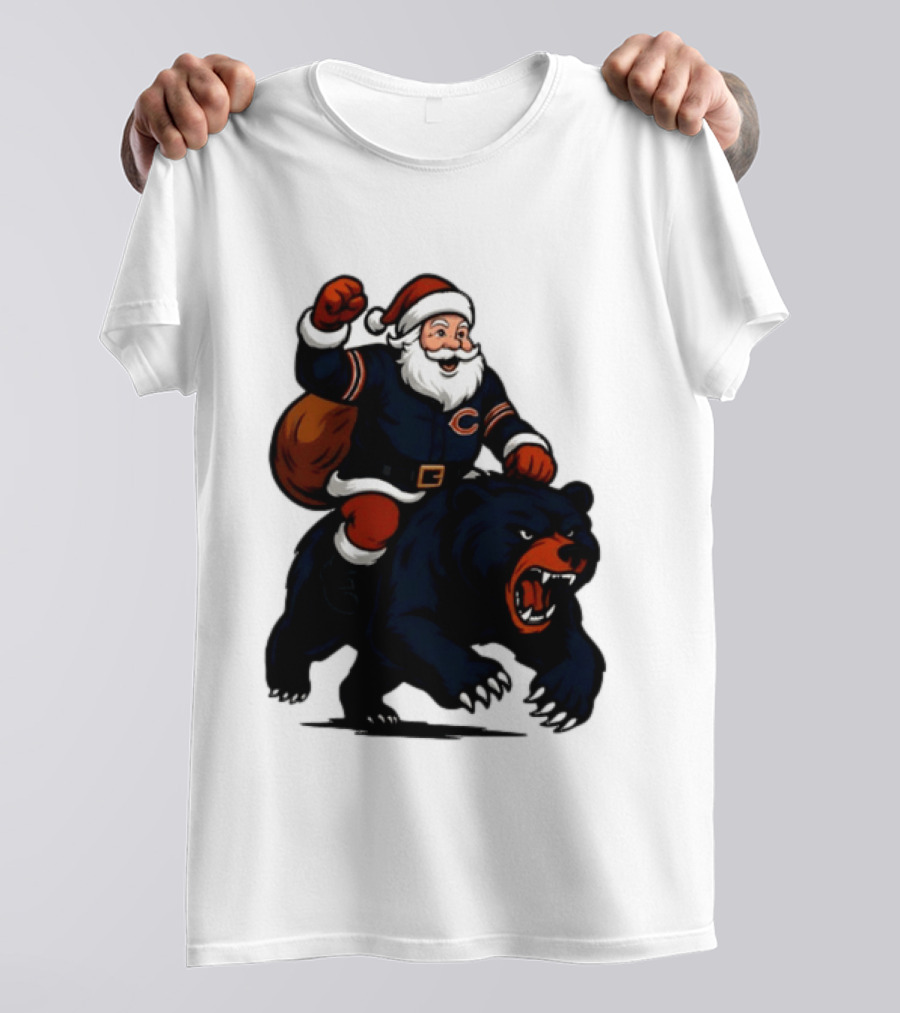 Chicago Bears Santa Claus Riding Bear Christmas Football T-Shirt