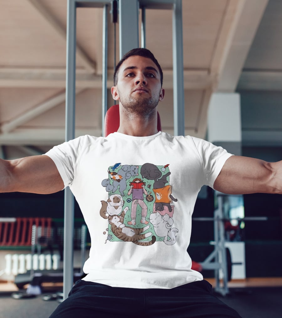 Girl Reading A Book With Cats Around Her Cat Lover T-Shirt