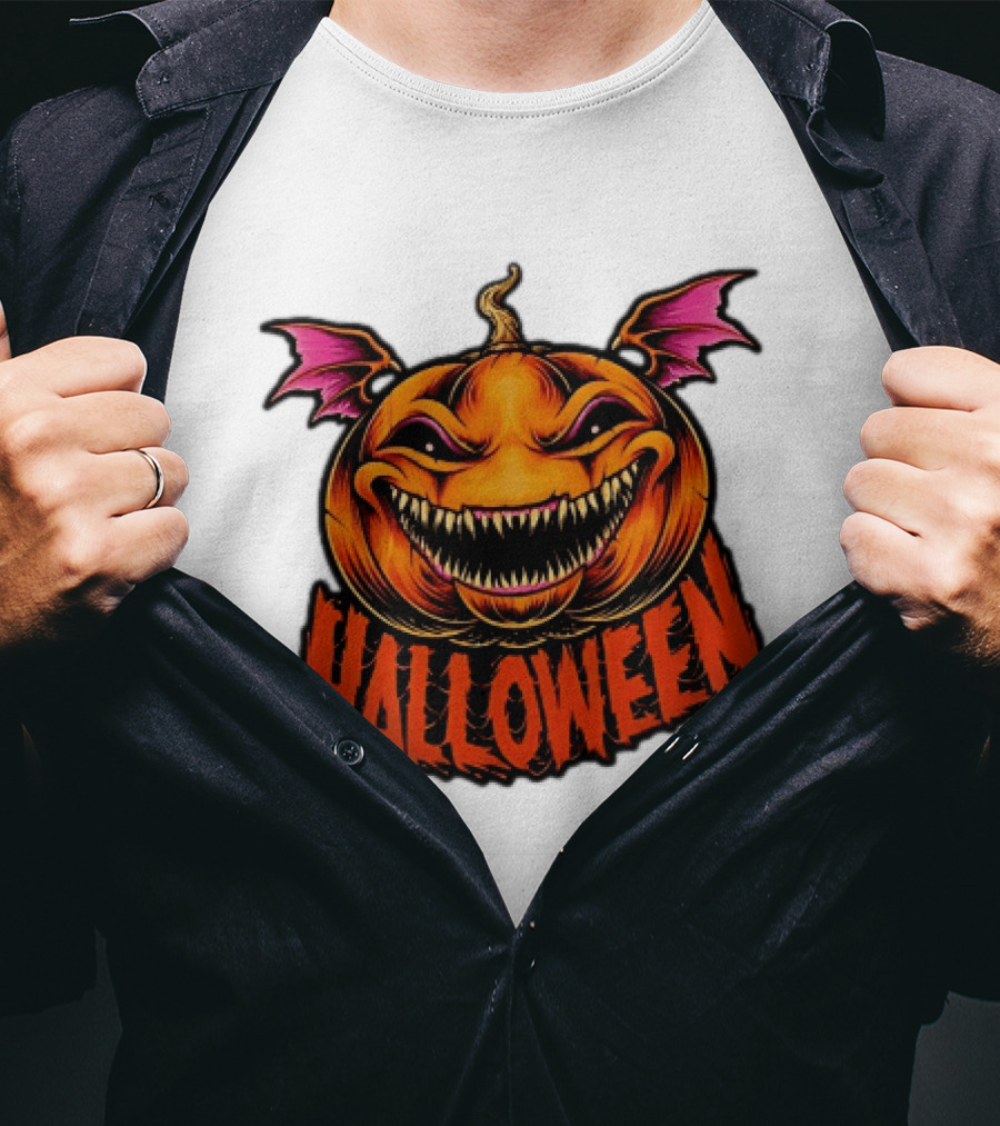 Halloween Bat Winged Jack O' Lantern Pumpkin T-Shirt