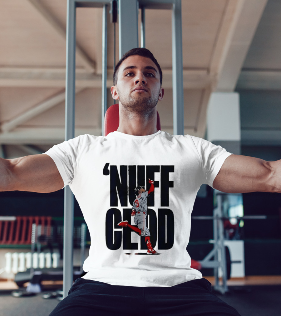 Nuff Cedd Baseball Player Number 9 Running Bases Pointing Up T-Shirt