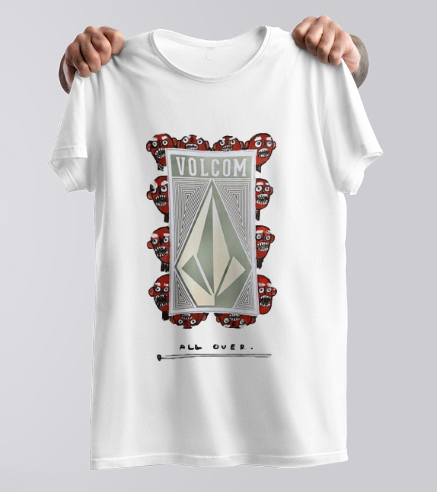 Volcom All Over Streetwear Skateboarding With Red Skull Faces T-Shirt