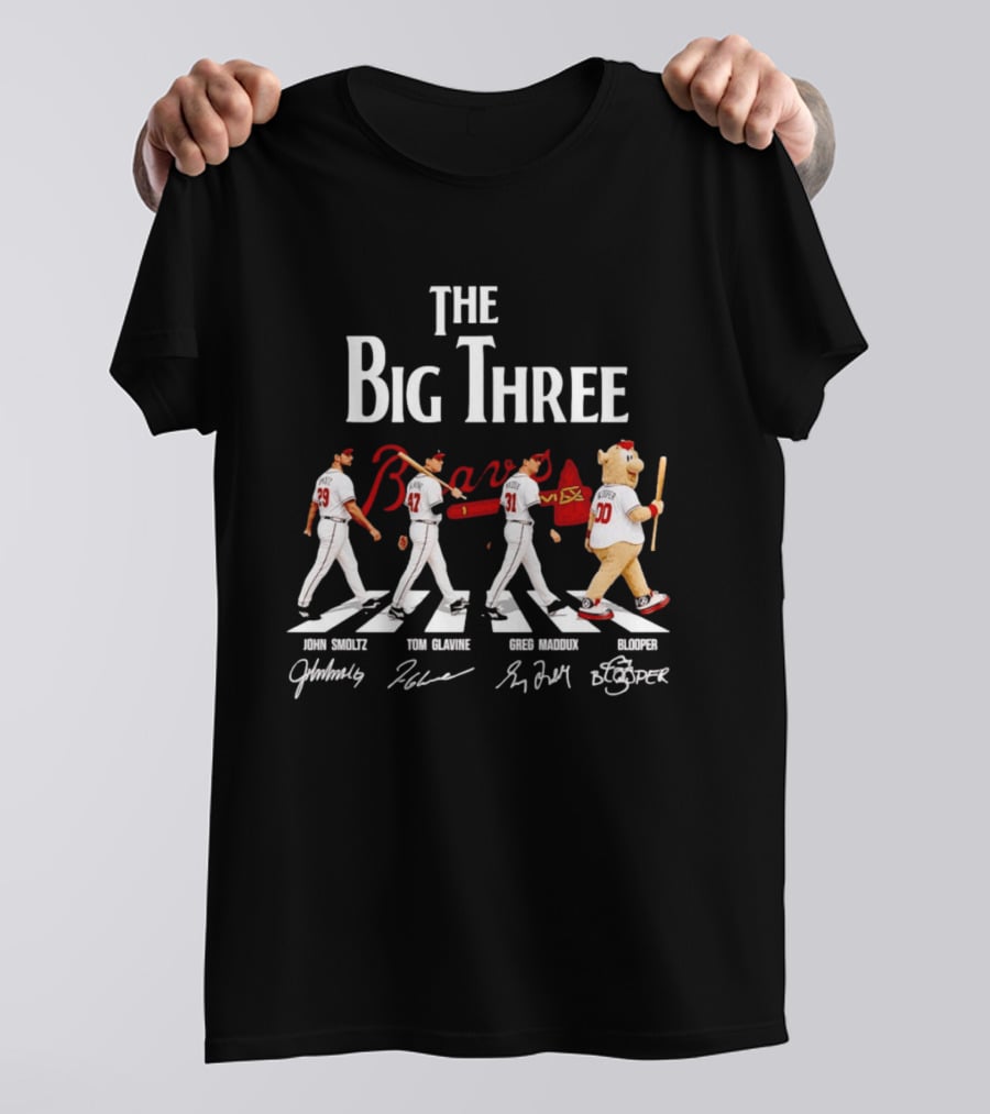 Atlanta Braves The Big Three John Smoltz Tom Glavine Greg Maddux Blooper T-Shirt