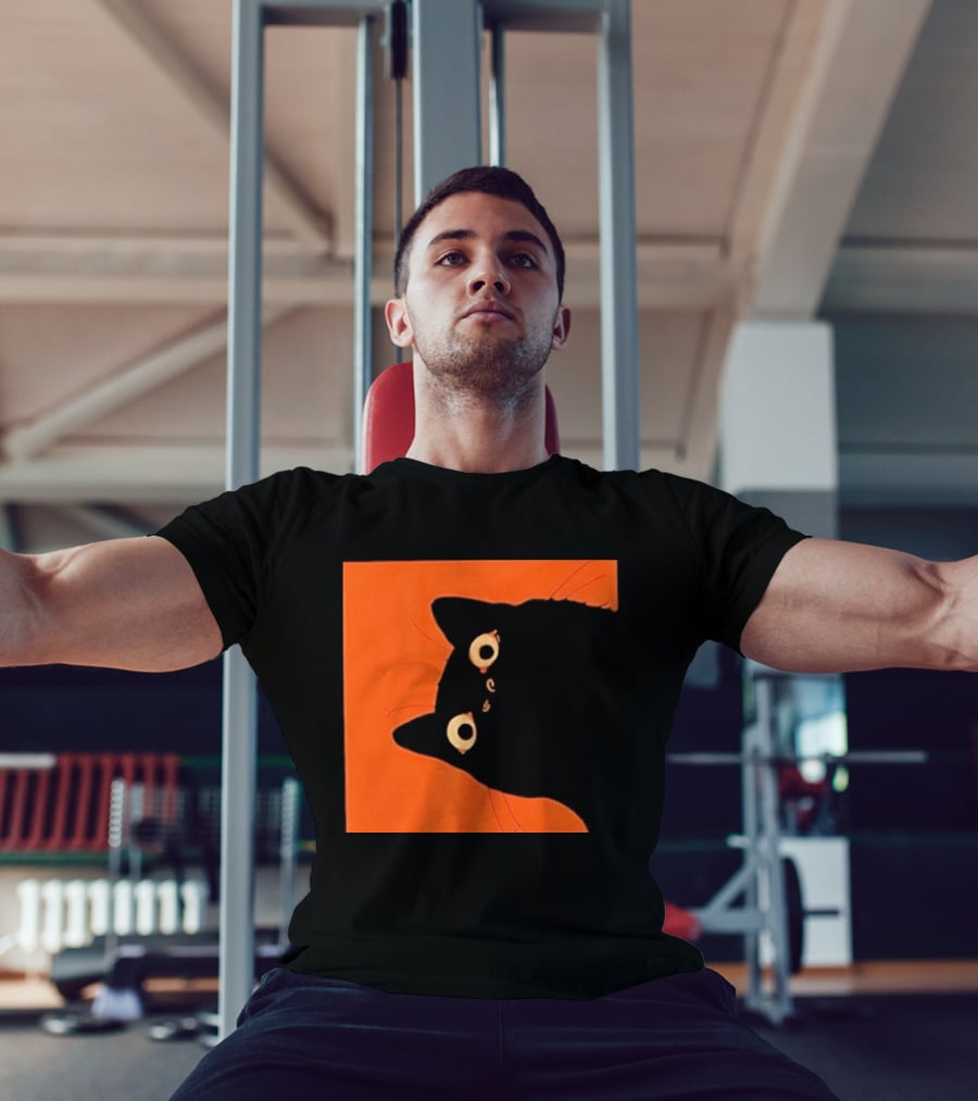 Orange Black Cat Peeking T-Shirt