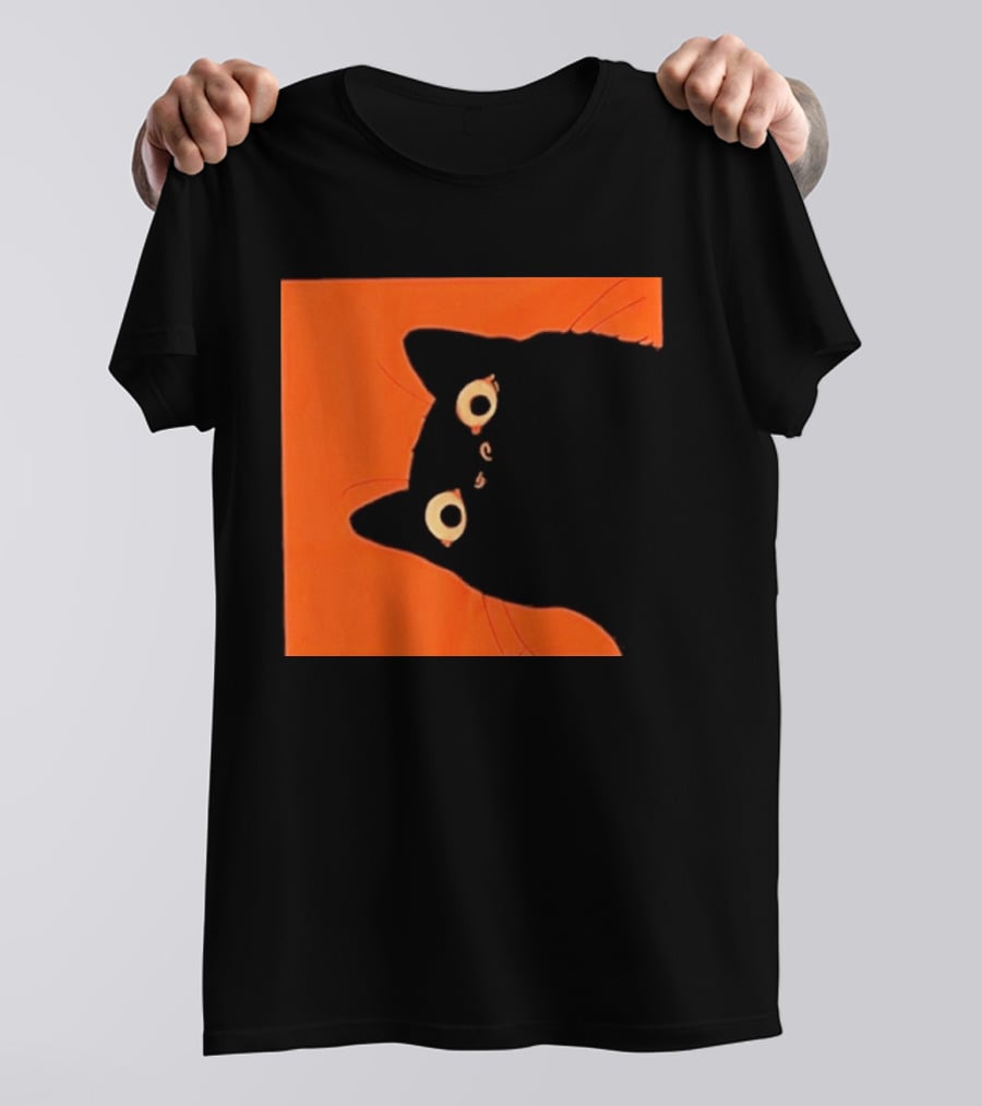 Orange Black Cat Peeking T-Shirt