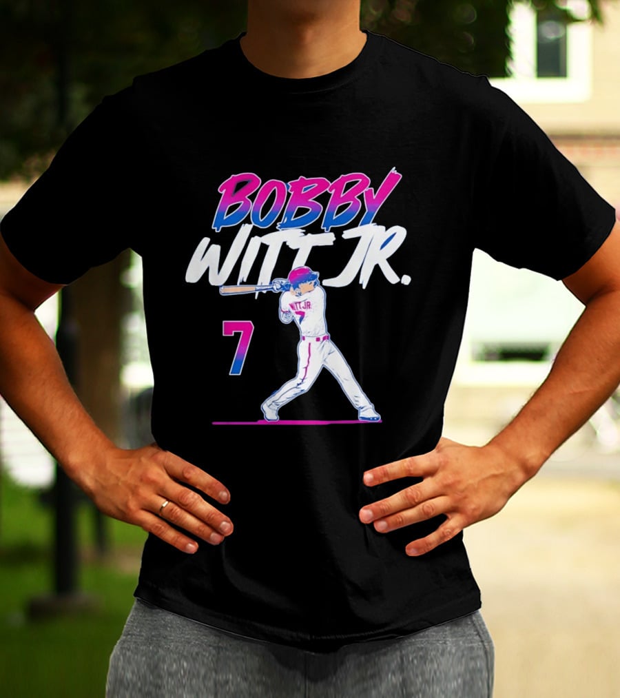 Bobby Witt Jr Kansas City Royals Number 7 Player Baseball Batting Action T-Shirt