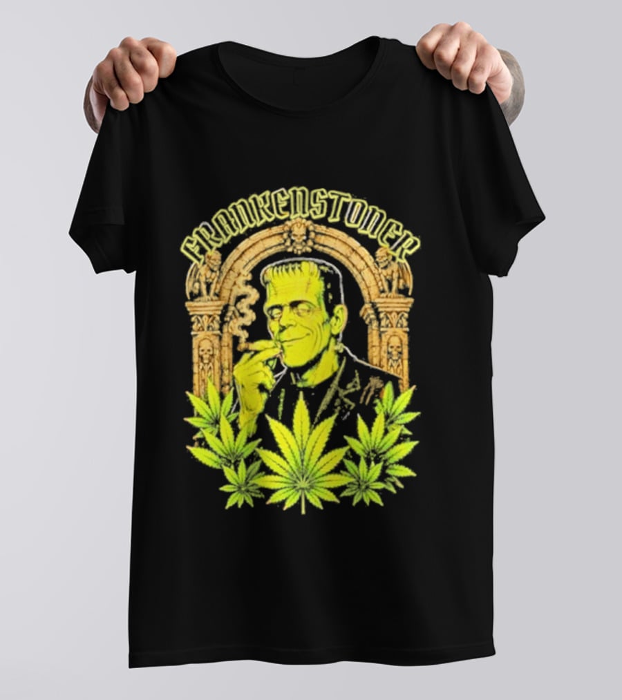 Frankenstoner Frankenstein Marijuana Smoking Arch Skulls T-Shirt