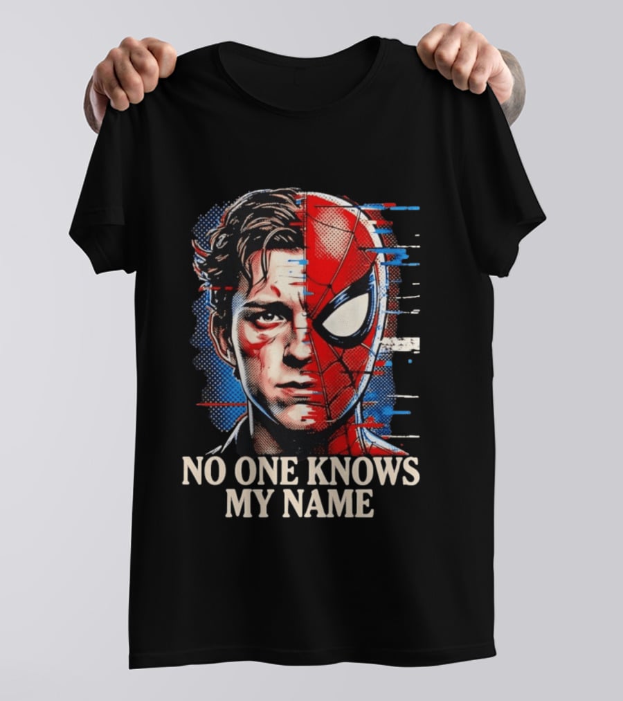 Tom Holland Spider Man No One Knows My Name Split Face Comic T-Shirt