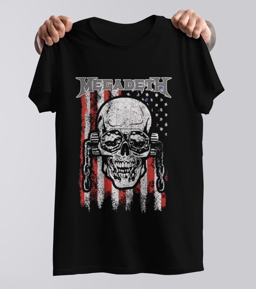 Megadeth American Flag Skull Distressed Chain T-Shirt