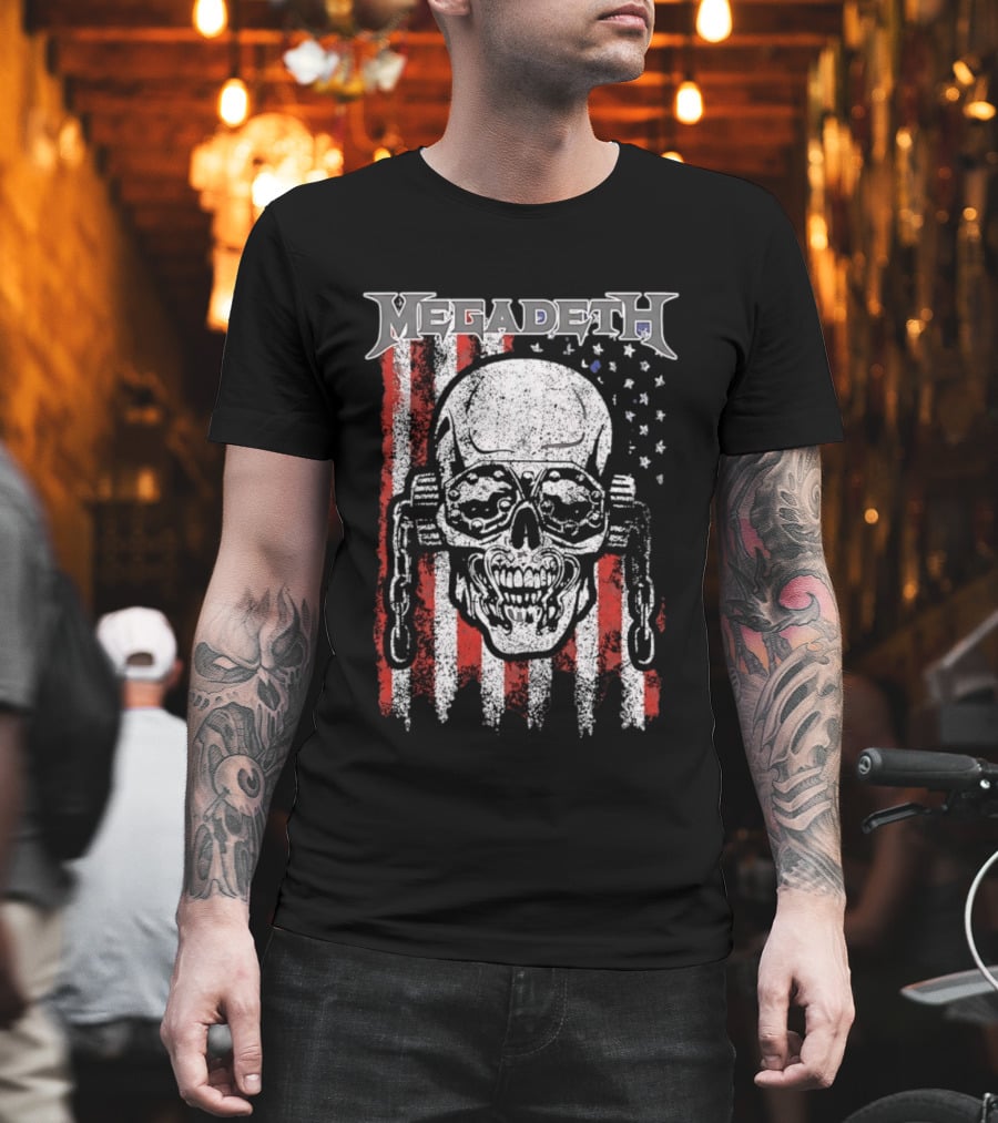 Megadeth American Flag Skull Distressed Chain T-Shirt