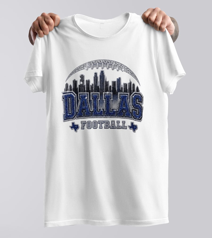 Dallas Football Skyline Rhinestone Texas Cityscape T-Shirt