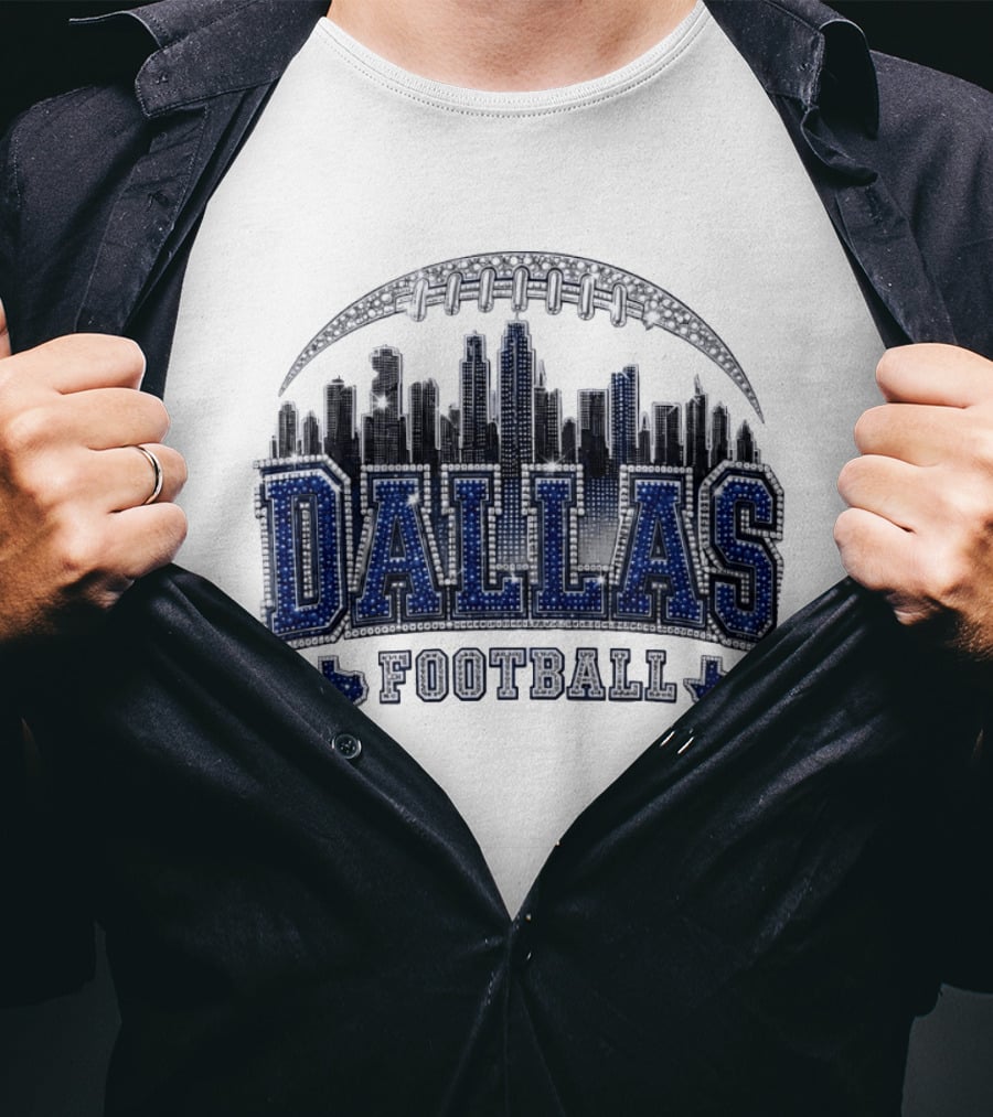 Dallas Football Skyline Rhinestone Texas Cityscape T-Shirt