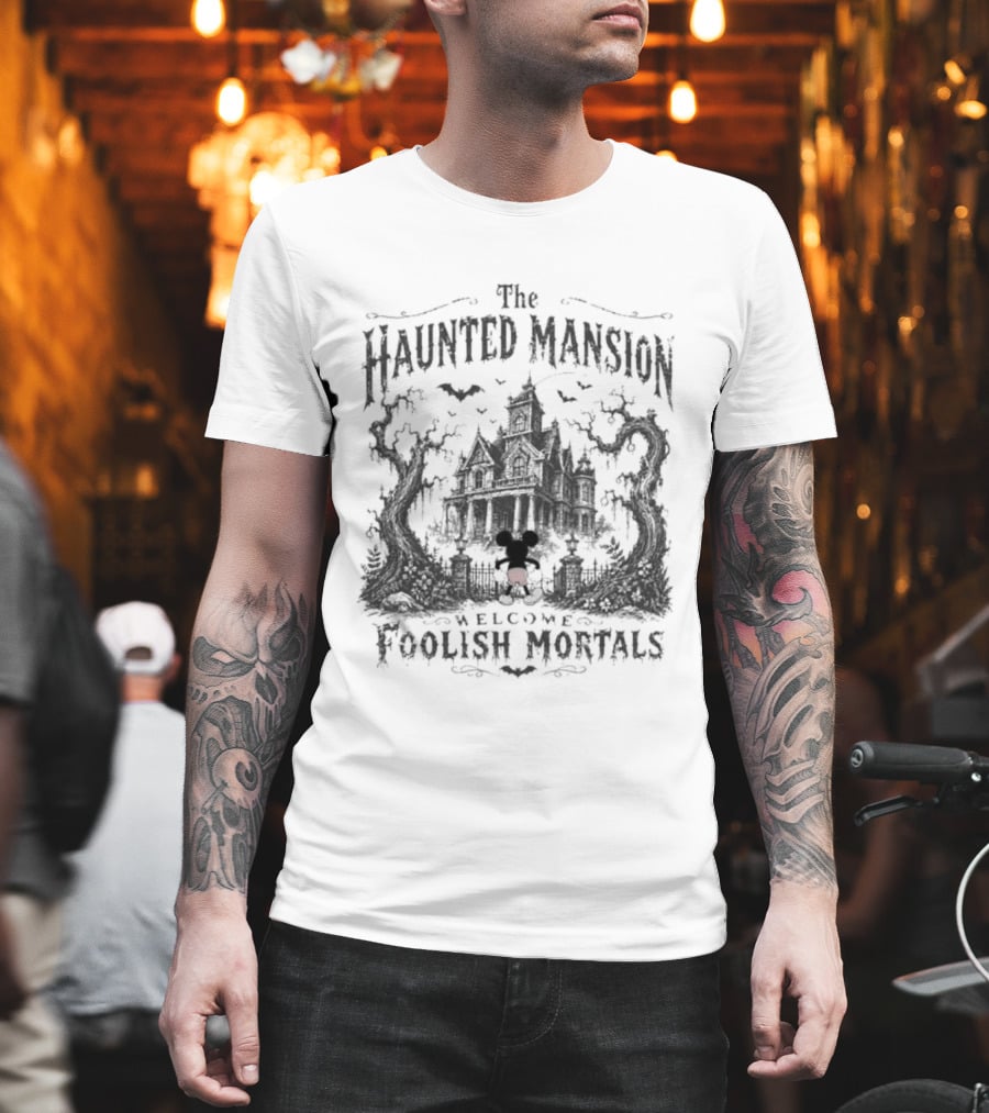 The Haunted Mansion Welcome Foolish Mortals Disney Halloween Mickey T-Shirt