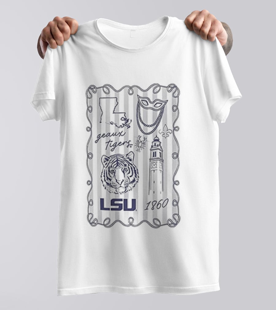 LSU Tigers Geaux Tigers Campus Sketch Frame With LSU And Tiger T-Shirt