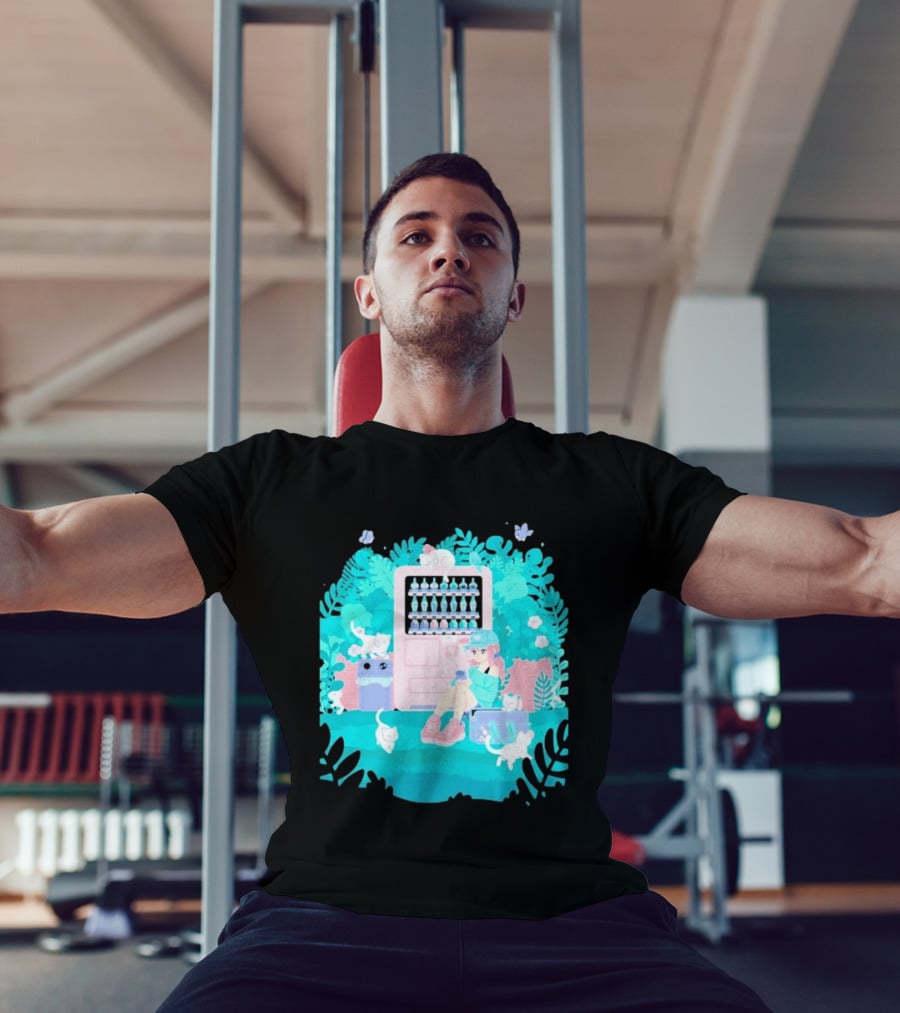 Cat Vending Machine Pastel Aesthetic With Sitting Girl And Cats T-Shirt