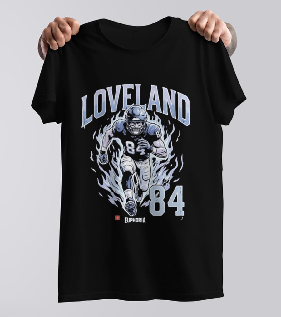 Loveland 84 Euphoria Football Player Blue Flames Athletic T-Shirt