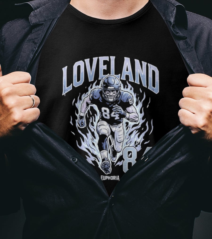 Loveland 84 Euphoria Football Player Blue Flames Athletic T-Shirt