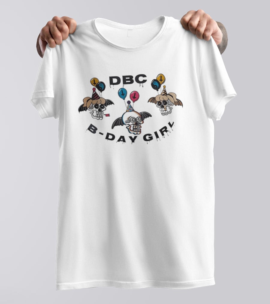 DBC B Day Girl Skull Party With Bat Wings And Balloons T-Shirt