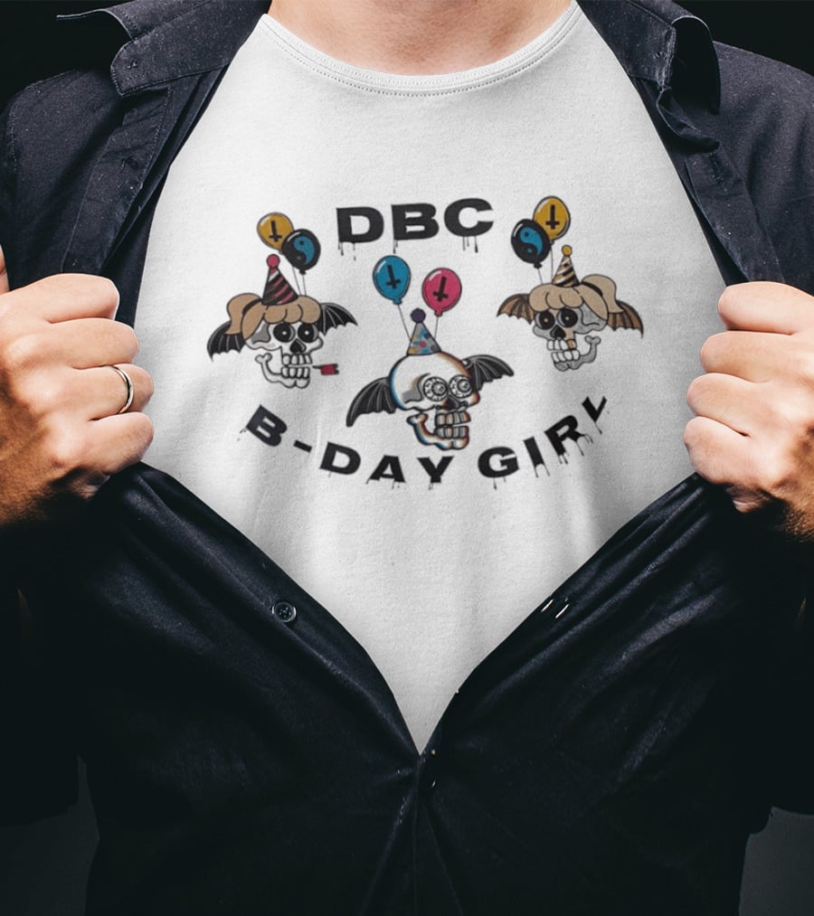 DBC B Day Girl Skull Party With Bat Wings And Balloons T-Shirt