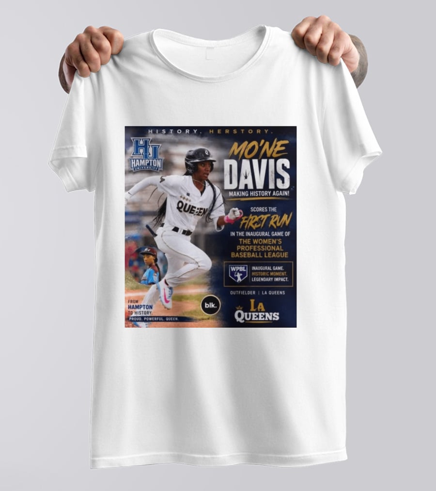 Mo'ne Davis First Run Inaugural Women's Professional Baseball League LA Queens Hampton History T-Shirt