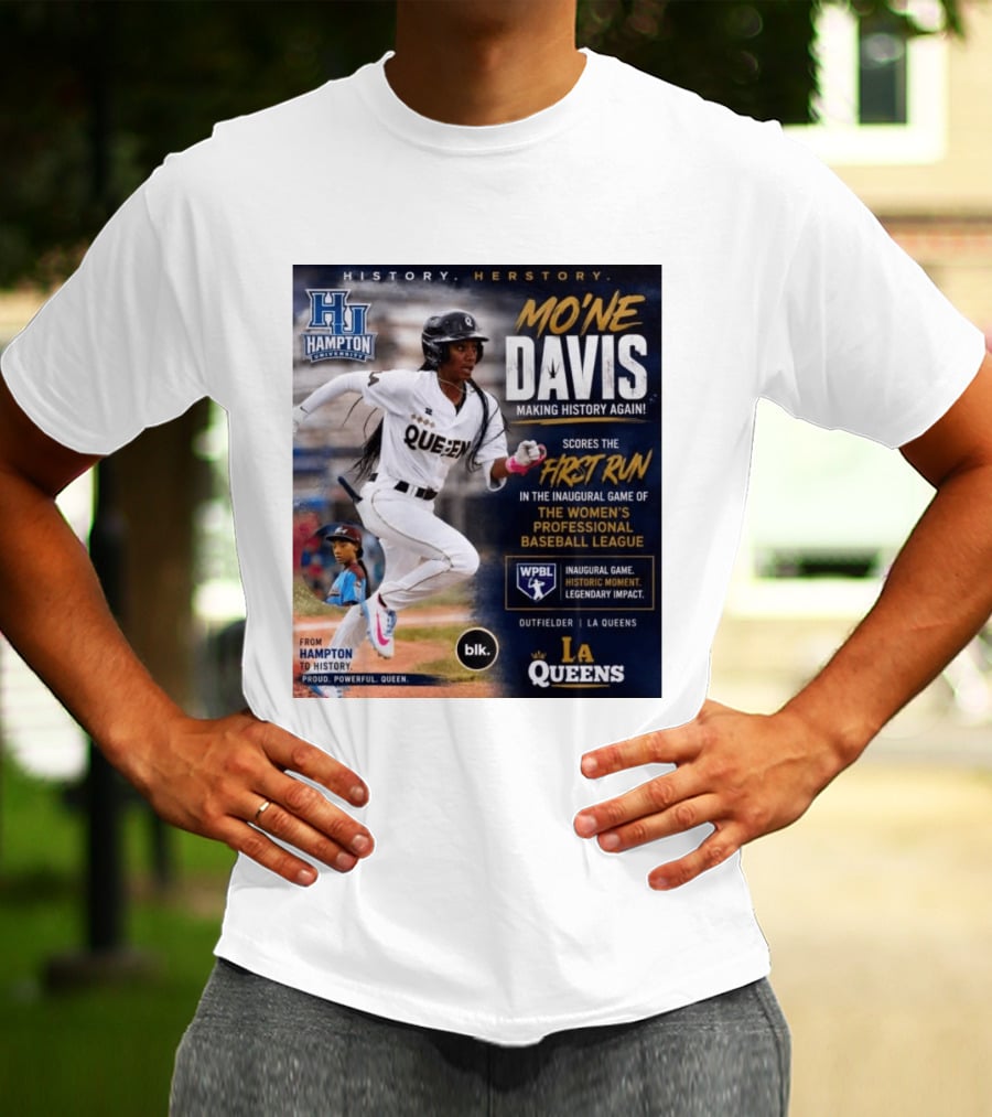 Mo'ne Davis First Run Inaugural Women's Professional Baseball League LA Queens Hampton History T-Shirt