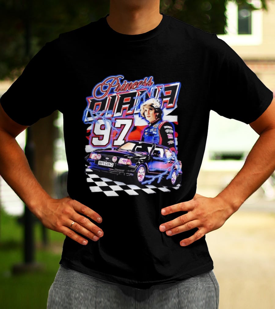 Princess Diana 97 Racing NASCAR Checkered Lightning Car T-Shirt