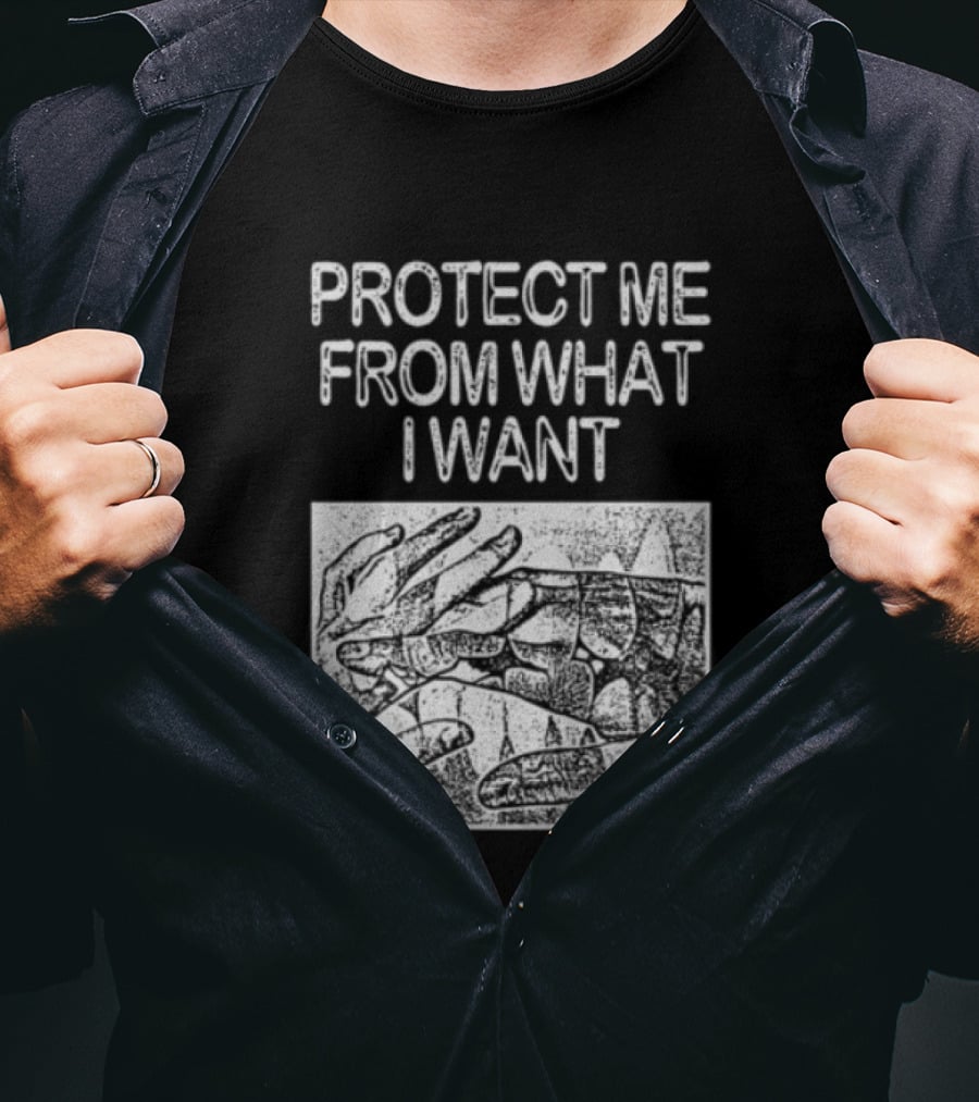 Protect Me From What I Want Get A Real Job Kid Store Black T-Shirt
