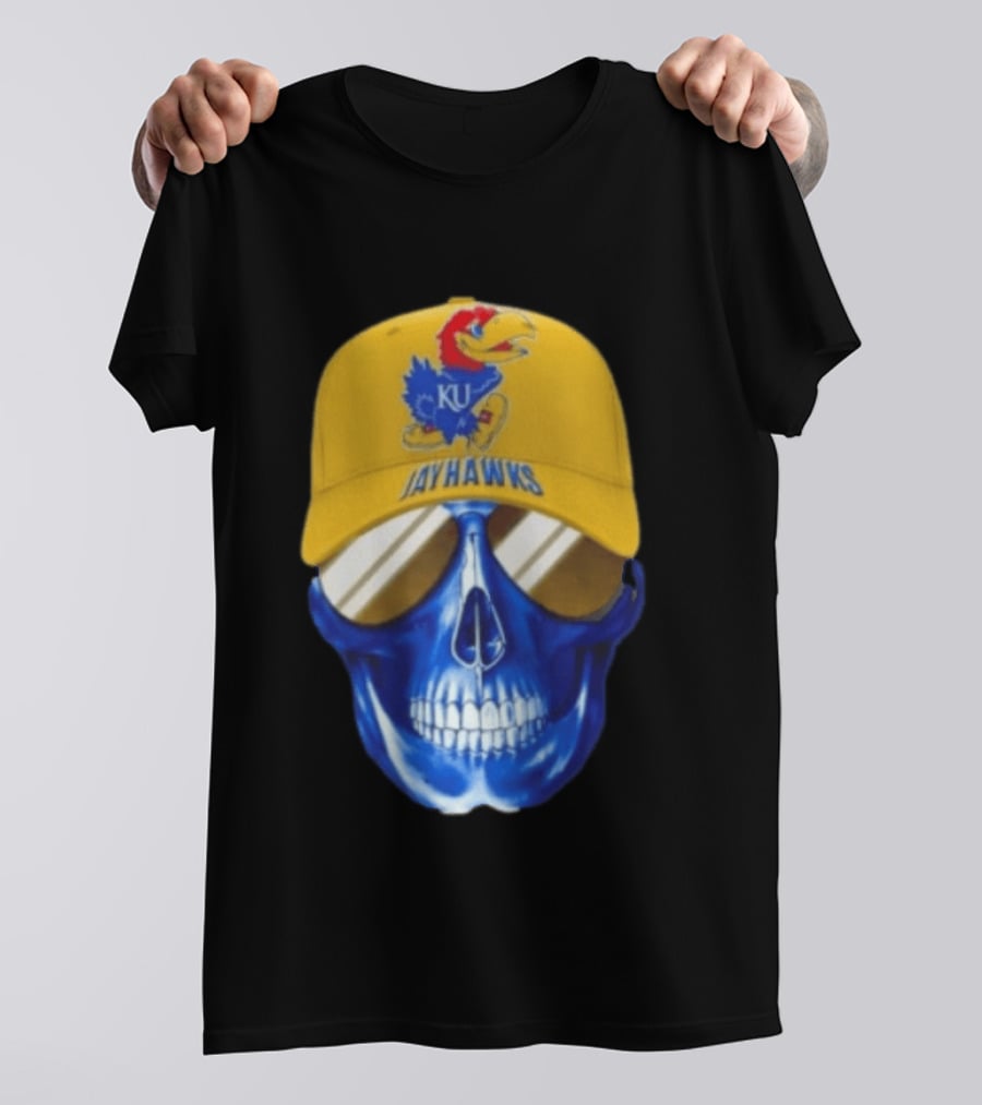 Kansas Jayhawks Skull Cap Fans Wear KU Jayhawks Edition T-Shirt