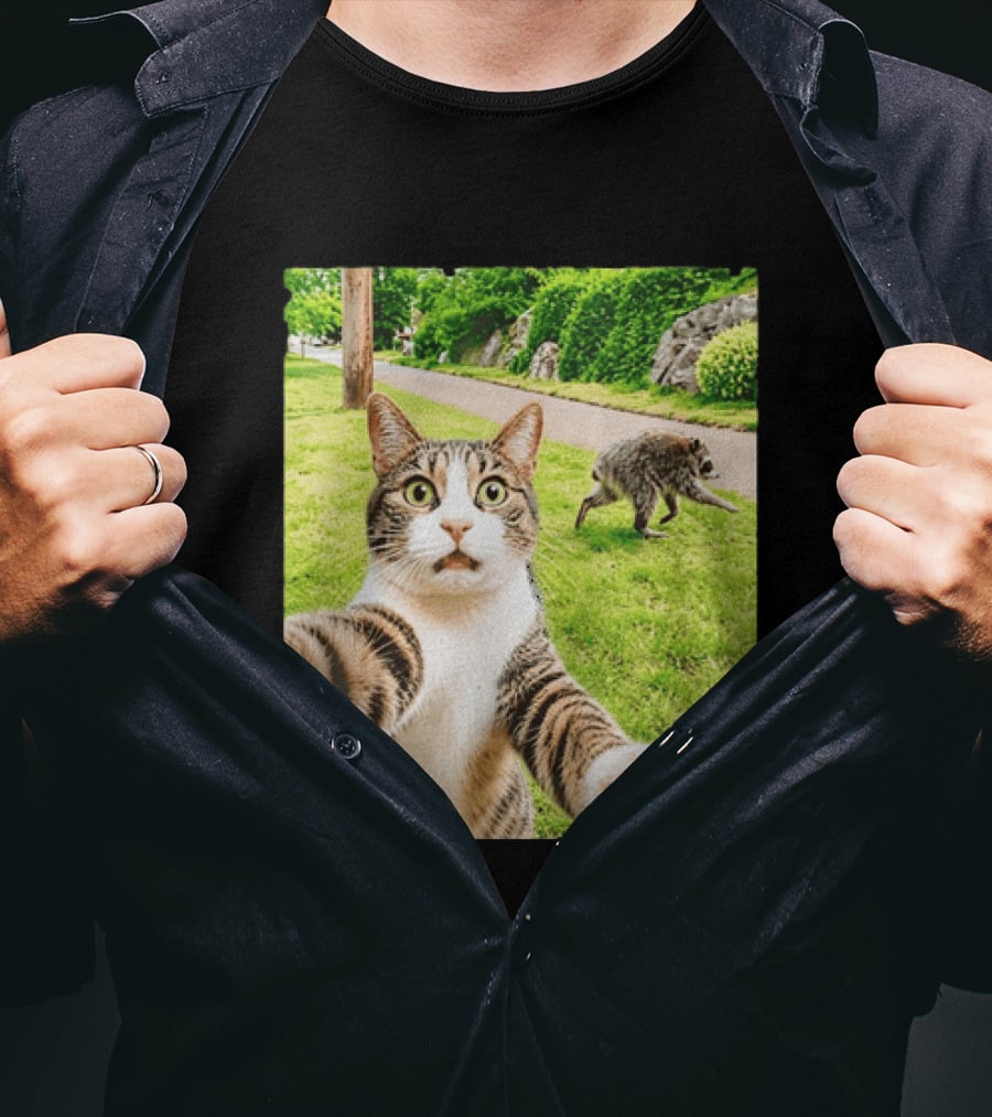 Tabby Cat Selfie With Jimothy Raccoon 2026 Seattle Legend Meme T-Shirt