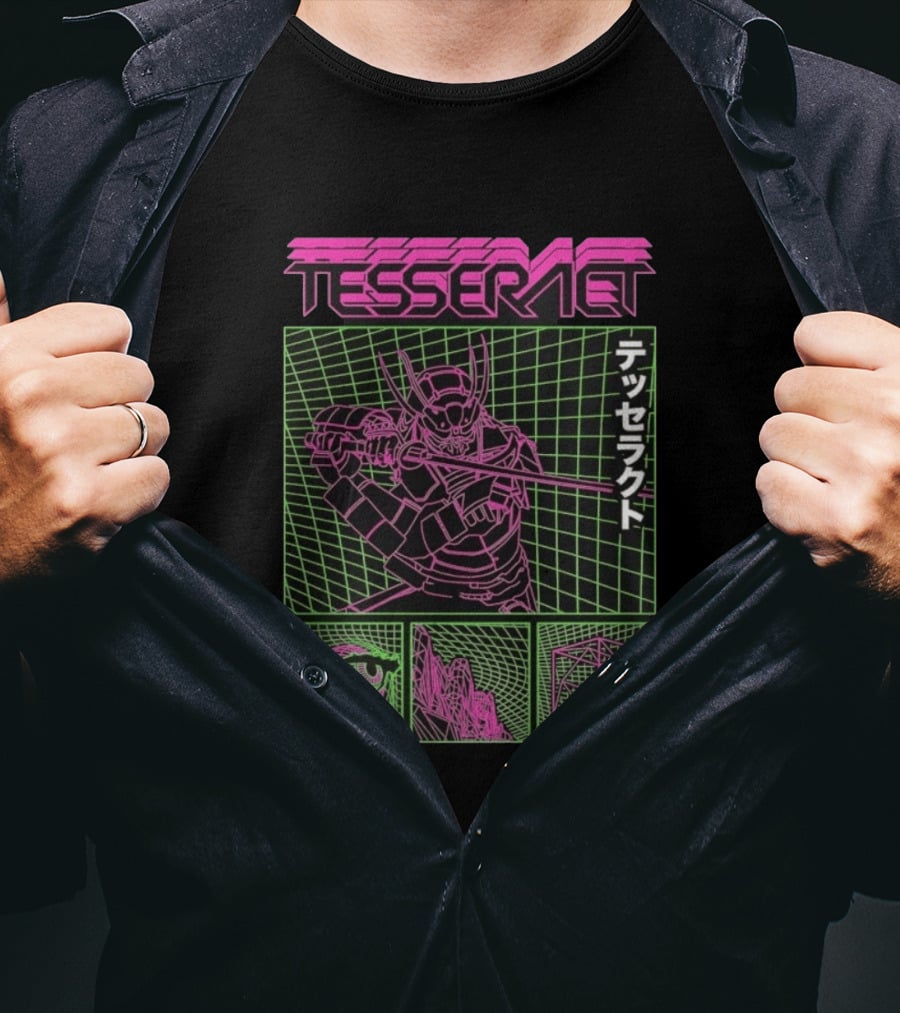 TesseracT Samurai Synthwave Cyberpunk Japanese Text Retro Neon Aesthetic T-Shirt
