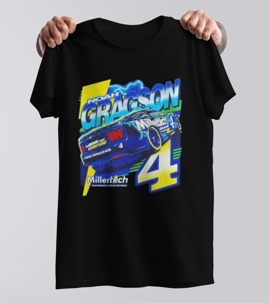 Noah Gragson Millertech Performance Lithium Batteries No 4 Ford Racing Powering Your Adventure T-Shirt